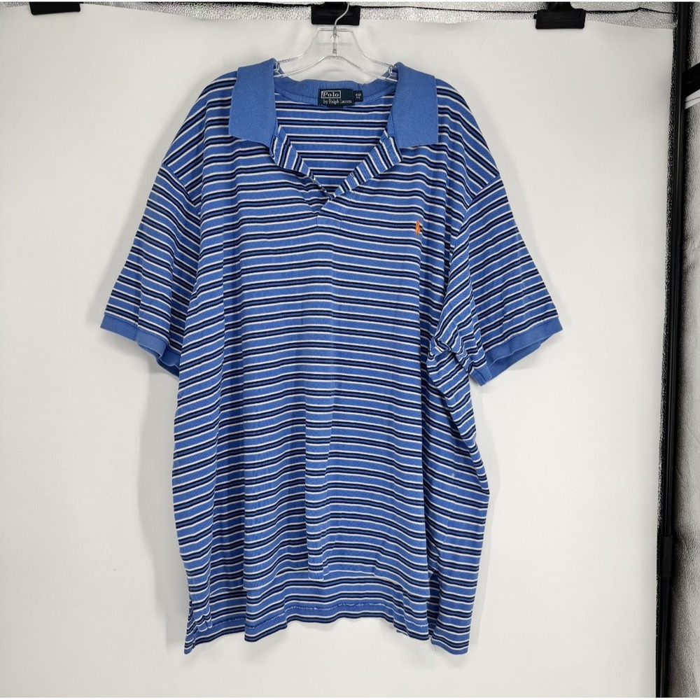 Polo Ralph Lauren Polo Shirt 4XL Big 4XB Light Blue Striped Pony Short Sleeve